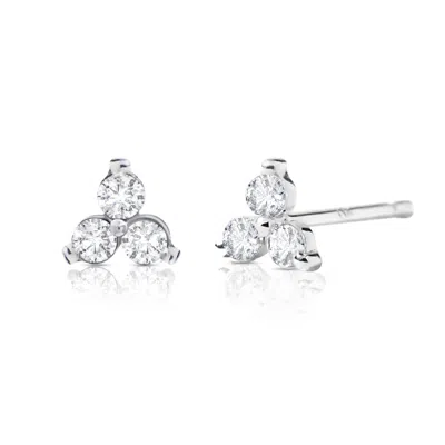 Maxcolor 14k Solid Gold Lab Grown Diamond Triplet Stud Earrings In White