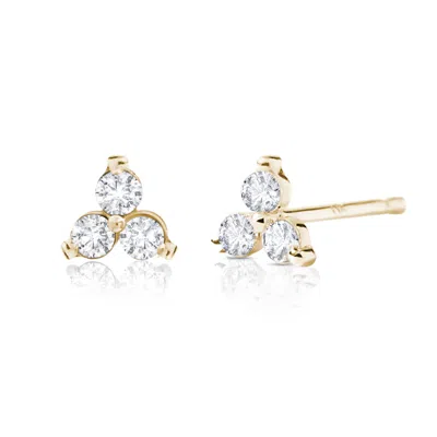 Maxcolor 14k Solid Gold Lab Grown Diamond Triplet Stud Earrings In Yellow