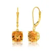 Maxcolor Solid 10k Yellow Gold Cushion Cut Dangle Gemstone Leverback Earrings In Gold