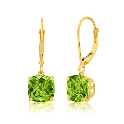 Maxcolor 14k Solid Yellow Gold Gemstone Dangle Leverback Earrings (8mm)