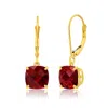 Maxcolor 14k Solid Yellow Gold Gemstone Dangle Leverback Earrings (8mm) In Red