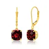Maxcolor 14k Solid Yellow Gold Gemstone Dangle Leverback Earrings (8mm) In Red
