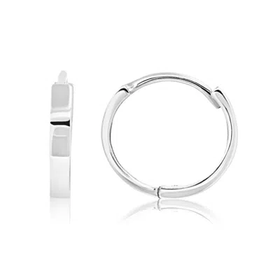 Maxcolor 14k White Gold 10mm Flat Style Huggie Hoop Earrings With Hidden Post Hinged Closure