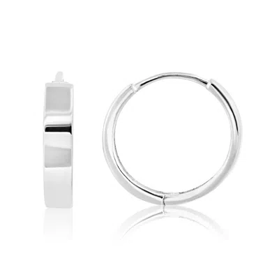 Maxcolor 14k White Gold 12mm Flat Style Huggie Hoop Earrings With Hidden Post Hinged Closure