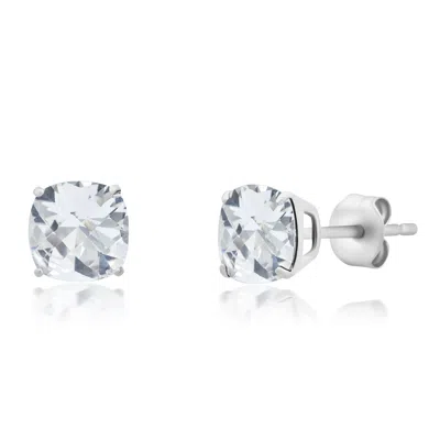 Maxcolor 14k White Gold 6mm Cushion Cut Gemstone Stud Earrings In Metallic