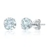 Maxcolor 14k White Gold 6mm Round Stud Gemstone Earrings In Silver