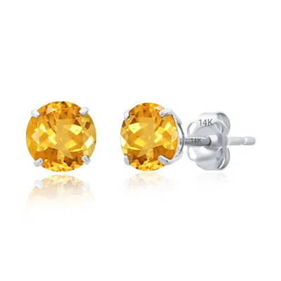 Maxcolor 14k White Gold 6mm Round Stud Gemstone Earrings In Metallic