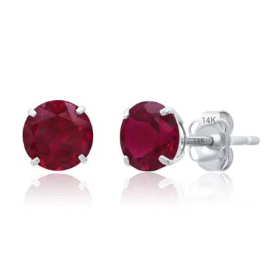 Maxcolor 14k White Gold 6mm Round Stud Gemstone Earrings In Silver
