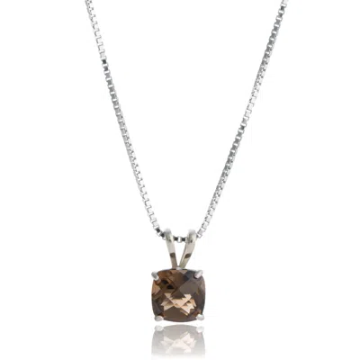 Maxcolor 14k White Gold 8mm Cushion Cut Gemstone Pendant Necklaces With 18 Inch Box Chain In Brown