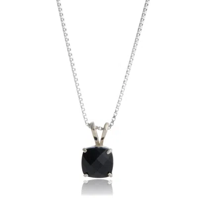 MAXCOLOR 14K WHITE GOLD 8MM CUSHION CUT GEMSTONE PENDANT NECKLACES WITH 18 INCH BOX CHAIN