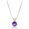Maxcolor 14k White Gold 8mm Cushion Cut Gemstone Pendant Necklaces With 18 Inch Box Chain In Silver