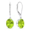 Maxcolor 14k White Gold 8x10mm Oval Gemstone Dangle Earrings In Green