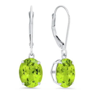 Maxcolor 14k White Gold 8x10mm Oval Gemstone Dangle Earrings In Green