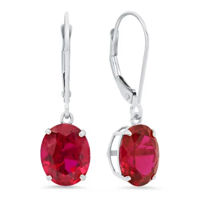 Maxcolor 14k White Gold 8x10mm Oval Gemstone Dangle Earrings In Silver