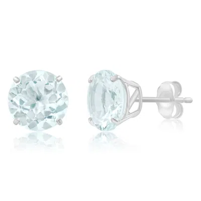 Maxcolor 14k White Gold 9mm Round Cut Gemstone Stud Earrings In Blue