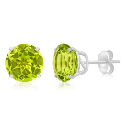 Maxcolor 14k White Gold 9mm Round Cut Gemstone Stud Earrings In Green