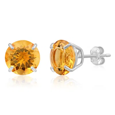 Maxcolor 14k White Gold 9mm Round Cut Gemstone Stud Earrings In Metallic