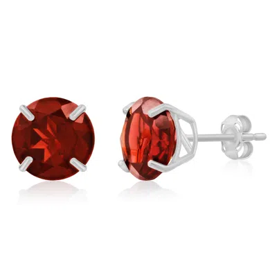 Maxcolor 14k White Gold 9mm Round Cut Gemstone Stud Earrings In Red