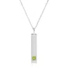 Maxcolor 14k White Gold Bar Pendant Necklace With 3mm Small Round Gemstone Adjustable Cable Chain 16 Inches T In Green