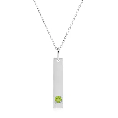 Maxcolor 14k White Gold Bar Pendant Necklace With 3mm Small Round Gemstone Adjustable Cable Chain 16 Inches T In Green