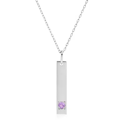 Maxcolor 14k White Gold Bar Pendant Necklace With 3mm Small Round Gemstone Adjustable Cable Chain 16 Inches T In Metallic