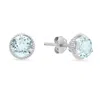 Maxcolor 14k White Gold Roped Halo Gemstone Round Stud Earrings For Women 6mm In Blue