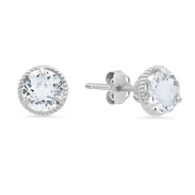 Maxcolor 14k White Gold Roped Halo Gemstone Round Stud Earrings For Women 6mm In Metallic