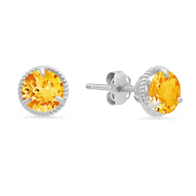 Maxcolor 14k White Gold Roped Halo Gemstone Round Stud Earrings For Women 6mm