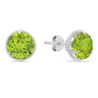 Maxcolor 14k White Gold Roped Halo Round-cut Gemstone Stud Earrings (8mm) In Green