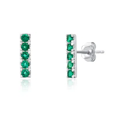 Maxcolor 14k White Gold Small 2mm Gemstone Bar Stud Earrings With Push Backs