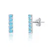 Maxcolor 14k White Gold Small 2mm Gemstone Bar Stud Earrings With Push Backs In Blue