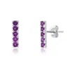 Maxcolor 14k White Gold Small 2mm Gemstone Bar Stud Earrings With Push Backs In Multi