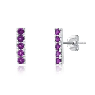 Maxcolor 14k White Gold Small 2mm Gemstone Bar Stud Earrings With Push Backs In Multi