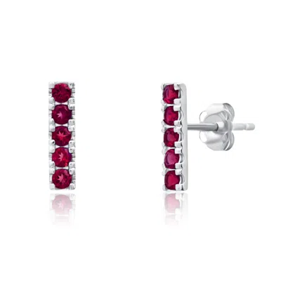Maxcolor 14k White Gold Small 2mm Gemstone Bar Stud Earrings With Push Backs In Pink