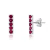 Maxcolor 14k White Gold Small 2mm Gemstone Bar Stud Earrings With Push Backs In Pink