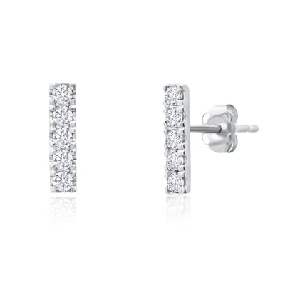 Maxcolor 14k White Gold Small 2mm Gemstone Bar Stud Earrings With Push Backs In Purple