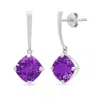Maxcolor 14k White Gold Solitaire Cushion-cut Gemstone Drop Earrings (8mm) In Purple