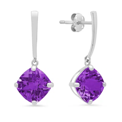 Maxcolor 14k White Gold Solitaire Cushion-cut Gemstone Drop Earrings (8mm) In Multi