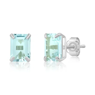 Maxcolor 14k White Gold Solitaire Emerald-cut Gemstone Stud Earrings (7x5mm) In Burgundy