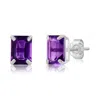 Maxcolor 14k White Gold Solitaire Emerald-cut Gemstone Stud Earrings (7x5mm) In Purple