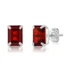 Maxcolor 14k White Gold Solitaire Emerald-cut Gemstone Stud Earrings (7x5mm) In Red