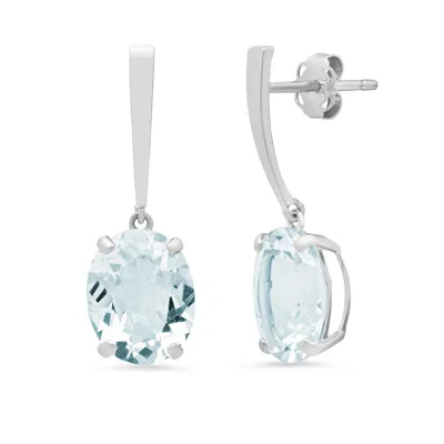 Maxcolor 14k White Gold Solitaire Oval-cut Gemstone Drop Earrings (10x8mm) In Blue