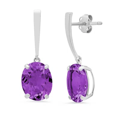 Maxcolor 14k White Gold Solitaire Oval-cut Gemstone Drop Earrings (10x8mm) In Purple