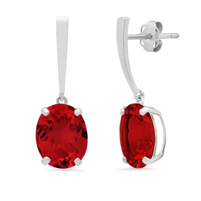 Maxcolor 14k White Gold Solitaire Oval-cut Gemstone Drop Earrings (10x8mm) In Red