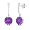 Maxcolor 14k White Gold Solitaire Round-cut Gemstone Drop Earrings (8mm) In Metallic
