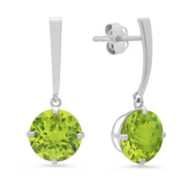 Maxcolor 14k White Gold Solitaire Round-cut Gemstone Drop Earrings (8mm) In Green