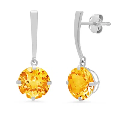 Maxcolor 14k White Gold Solitaire Round-cut Gemstone Drop Earrings (8mm) In Metallic