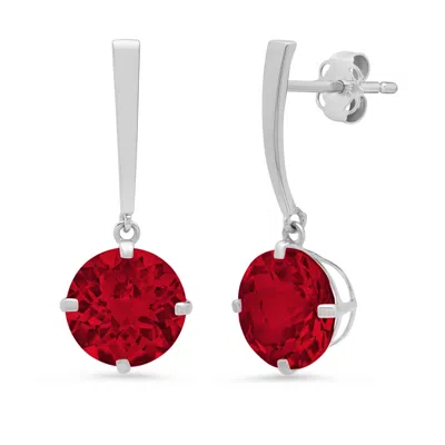 Maxcolor 14k White Gold Solitaire Round-cut Gemstone Drop Earrings (8mm) In Red