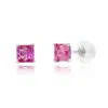 Maxcolor 14k White Gold Square Princess Cut 4mm Gemstone Stud Earrings In Pink