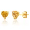 Maxcolor 14k White Or Yellow Gold 3 Prong Heart Shape Gemstone Stud Earrings In Gold